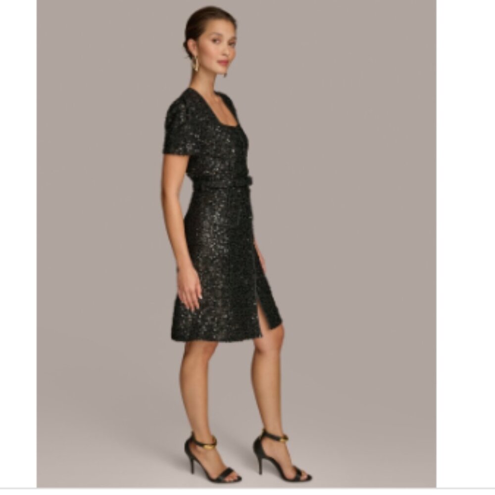 Donna Karan New York Womens Sequined Belted Dress Black 4, 8 , 10 - Picture 4 of 4